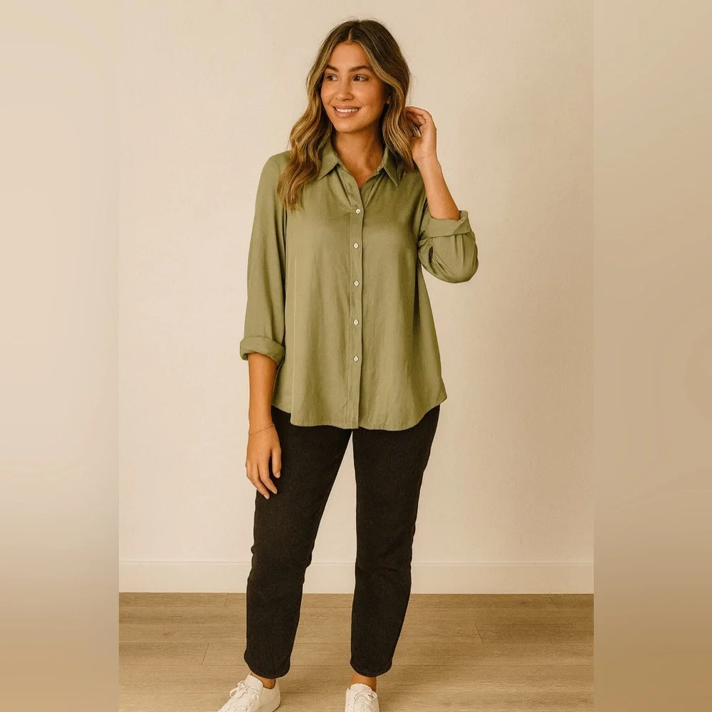 Banana Republic Olive Green Dillon Long Sleeve Button-Up Shirt – Size L